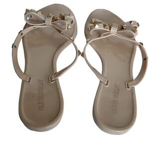 Olivia Miller Cream Minimalist ‎ Gold Flip Flop Thong Studs Sandals